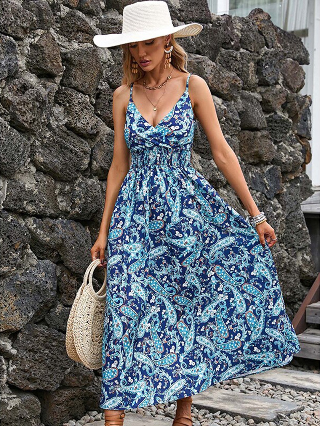 

StyleCast Blue Ethnic Motifs Printed Shoulder Straps Maxi Dress