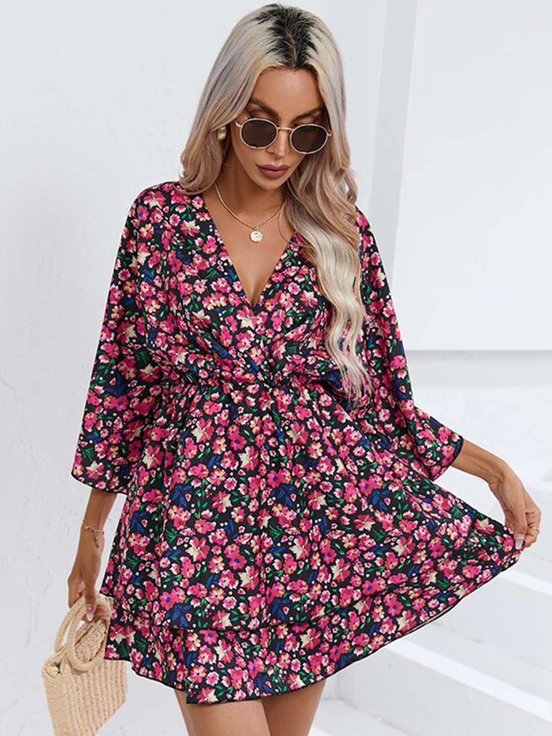 

StyleCast Black Floral Printed Fit & Flare Mini Dress