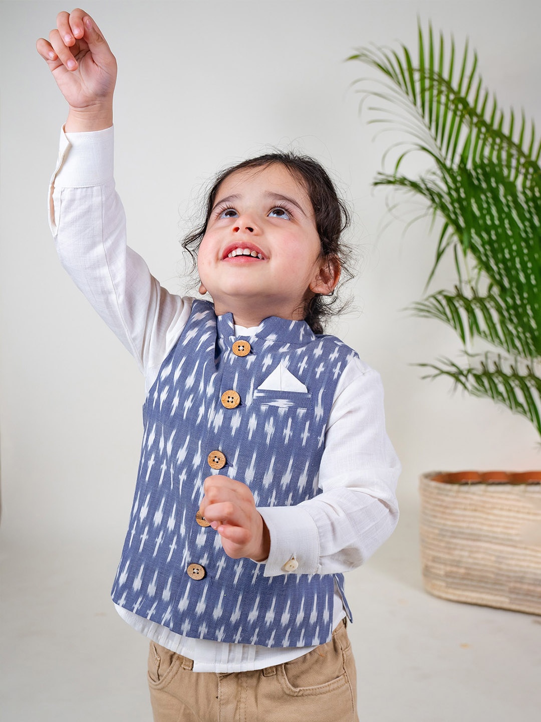 

Tiber Taber Boys Woven Design Cotton Waistcoat, Blue