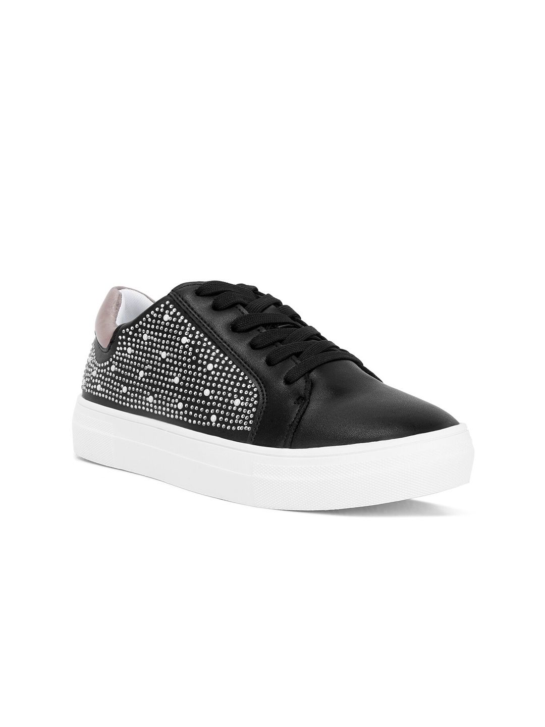 

London Rag Women Embellished PU Lace-Ups Sneakers, Black