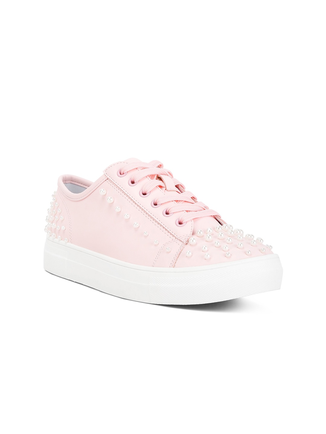 

London Rag Women Embellished Lace-Ups PU Sneakers, Pink
