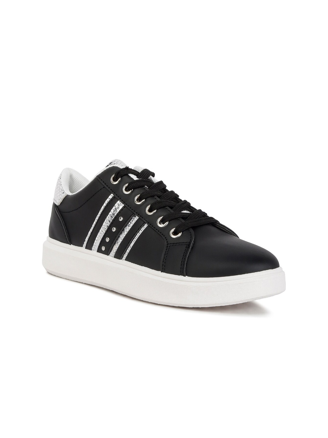 

London Rag Women PU Lace-Ups Back Panel Detail Sneakers, Black