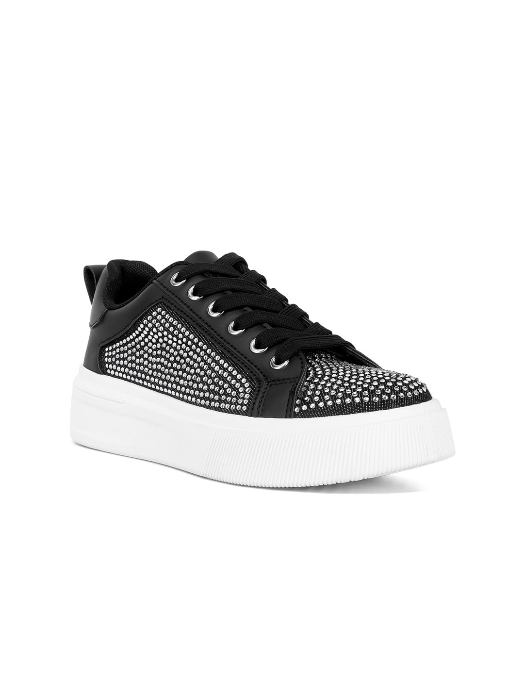 

London Rag Women Embellished Lace Up Sneakers, Black