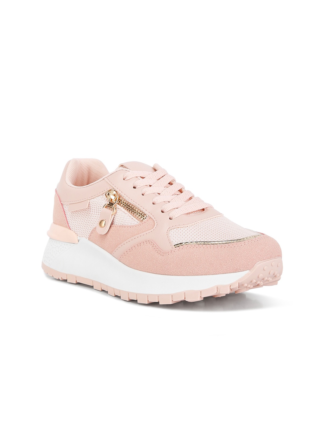 

London Rag Women Chain Detailing Lace Up Sneakers, Pink