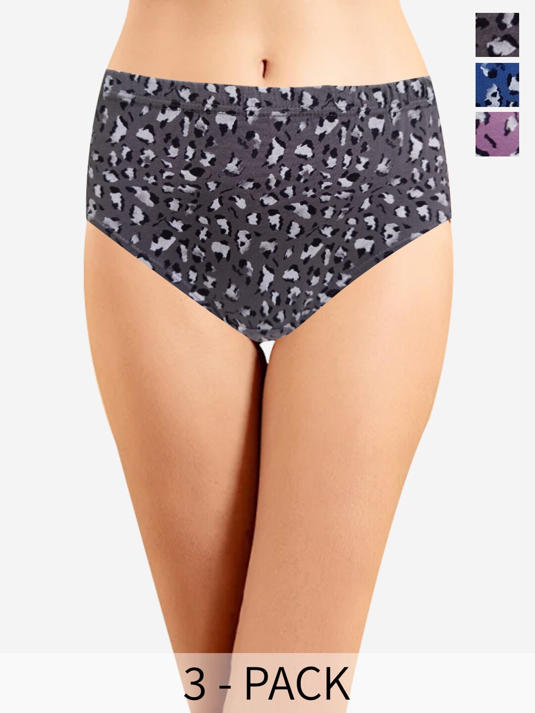 

In Care Women Pack Of 3 Animal Printed Pure Cotton Hipster Briefs, Grey