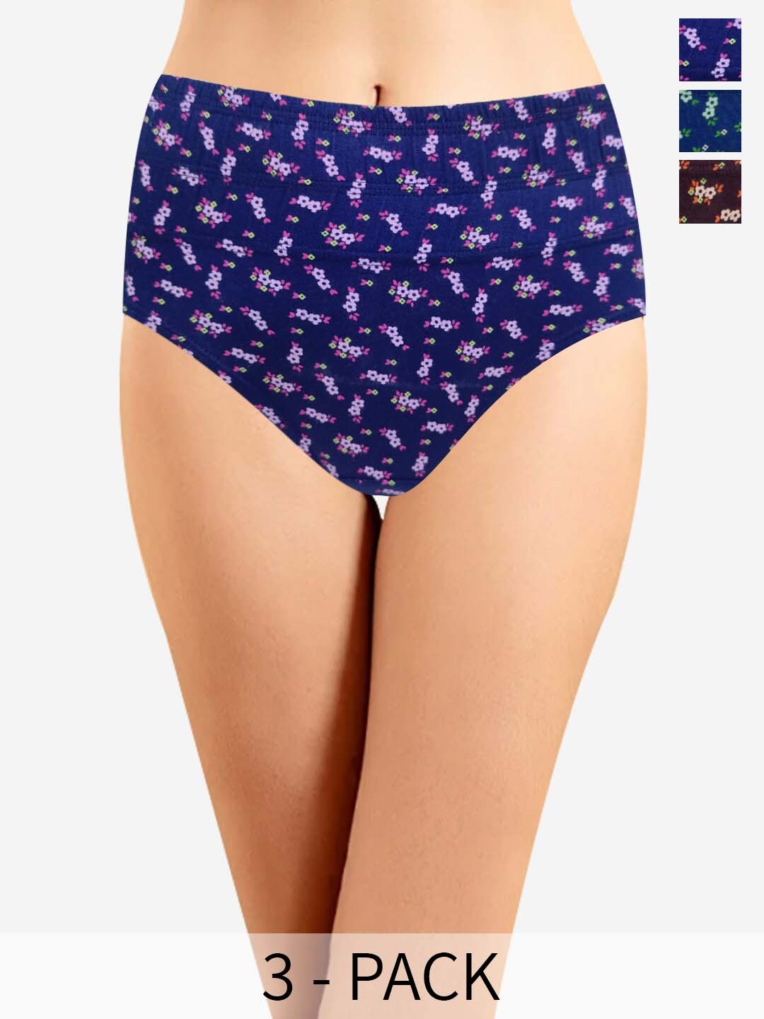 

In Care Pack Of 3 Printed Pure Cotton Hipster Briefs, Navy blue