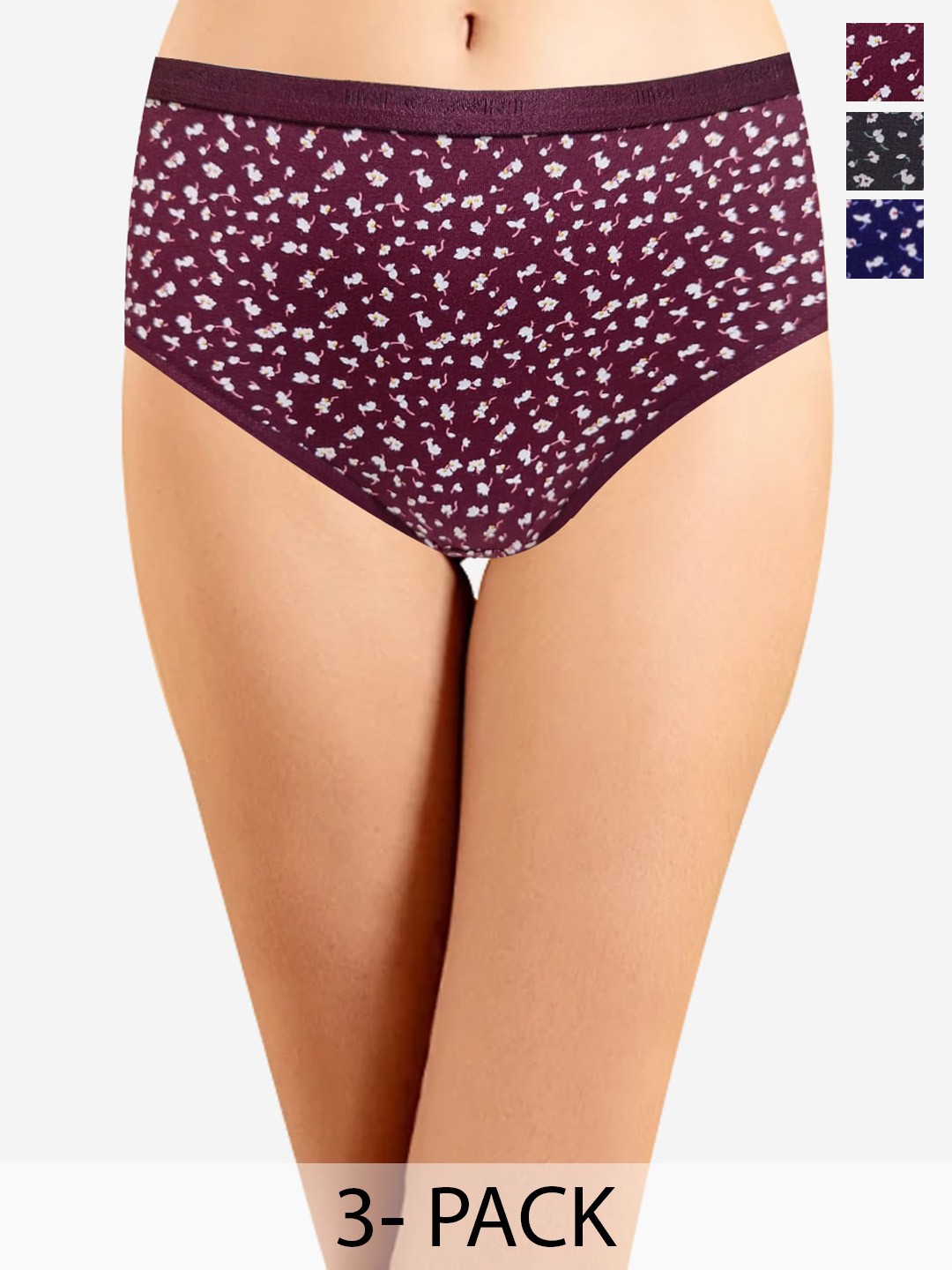 

In Care Women Pack Of 3 Floral Printed Pure Cotton Hipster Briefs, Maroon