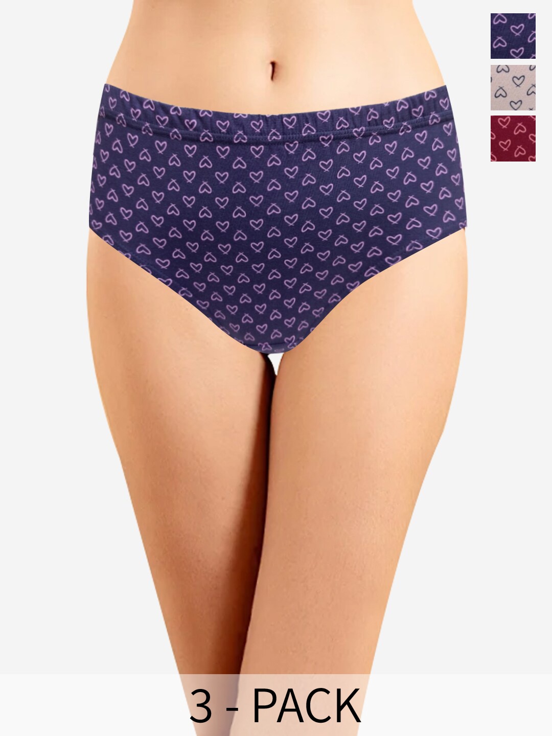 

In Care Women Pack Of 3 Conversational Printed Anti Microbial Pure Cotton Hipster Briefs, Purple