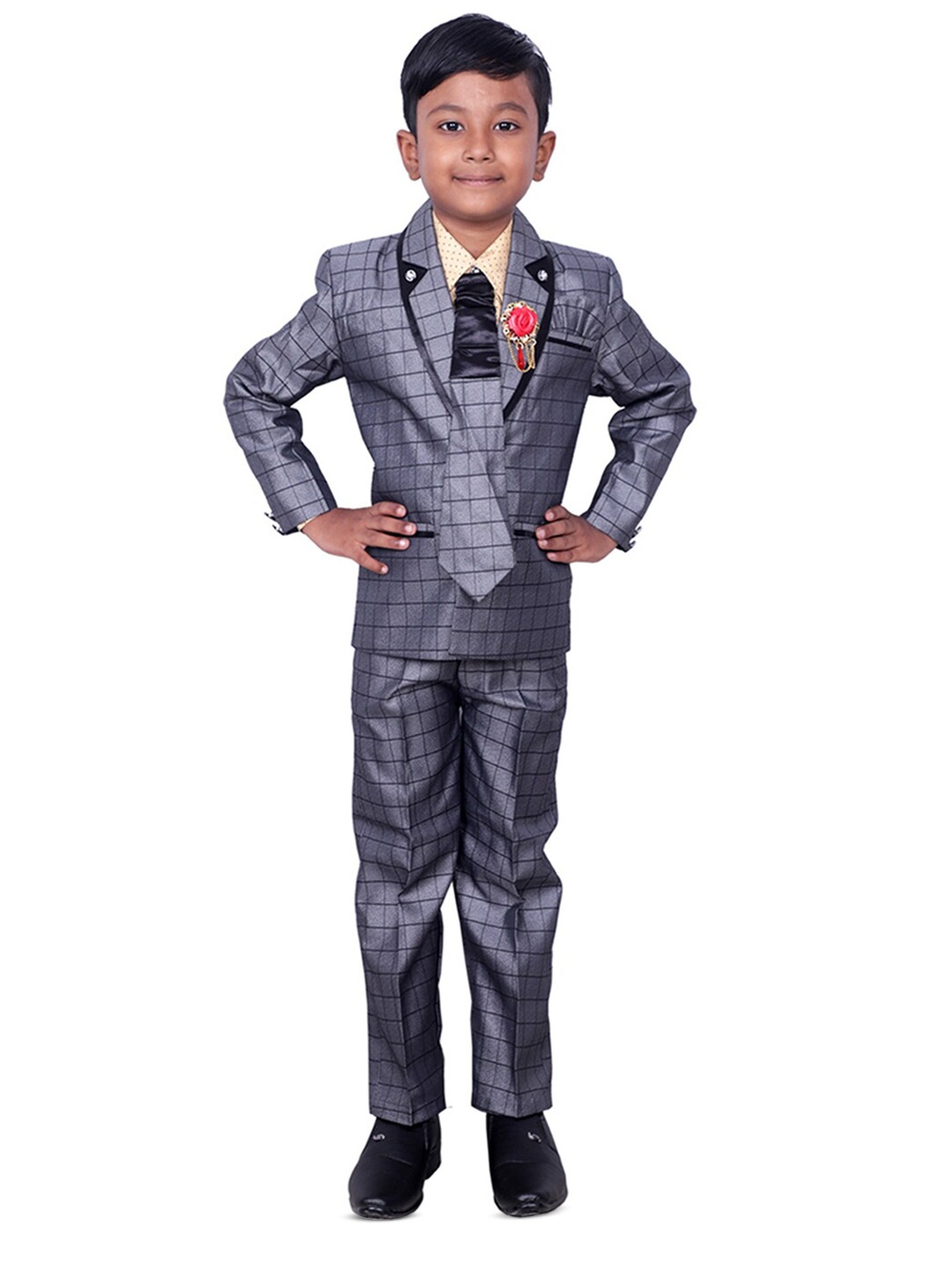 

BAESD Checked Single-Breasted 4-Piece Suit, Grey