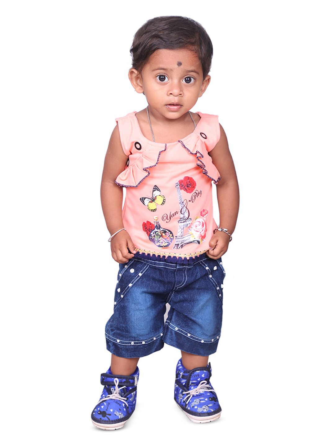 

BAESD Girls Printed Top with Shorts, Peach
