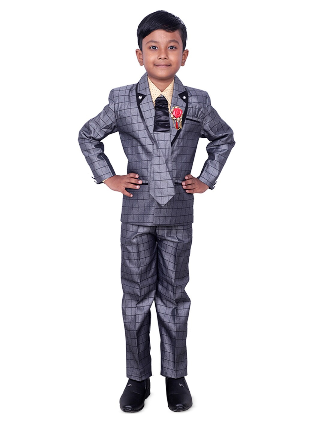 

BAESD Checked Single-Breasted 4-Piece Suit, Grey