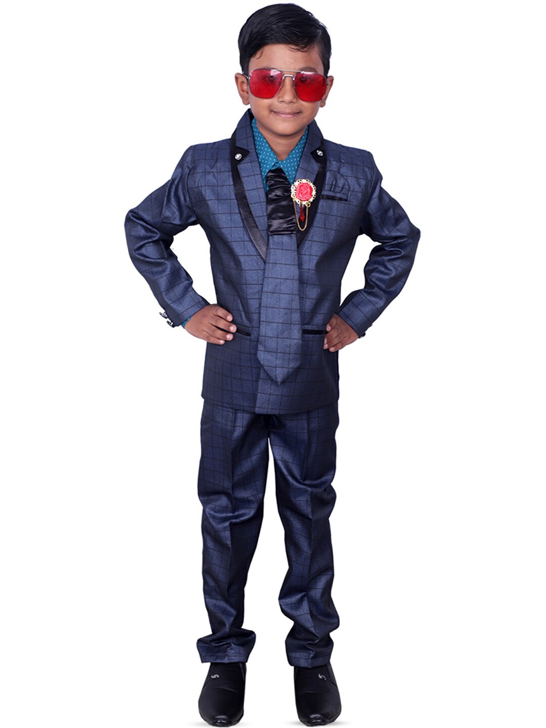 

BAESD Checked Single-Breasted 4-Piece Party Suit, Blue