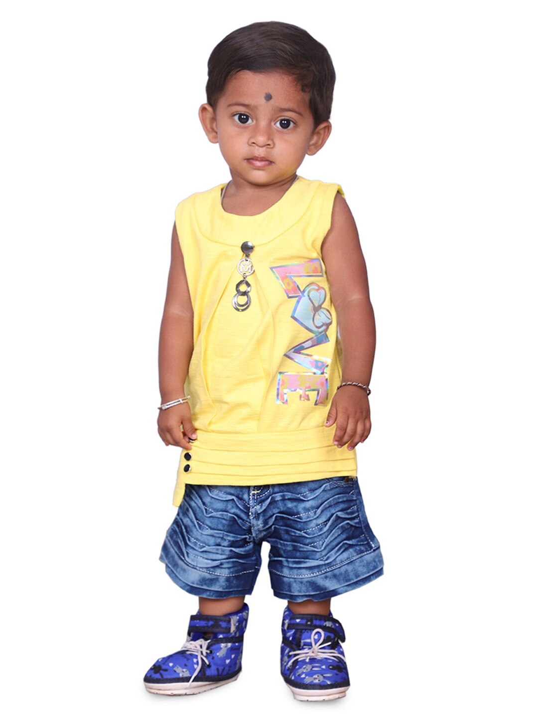 

BAESD Kids Printed Sleeveless Top With Shorts, Yellow