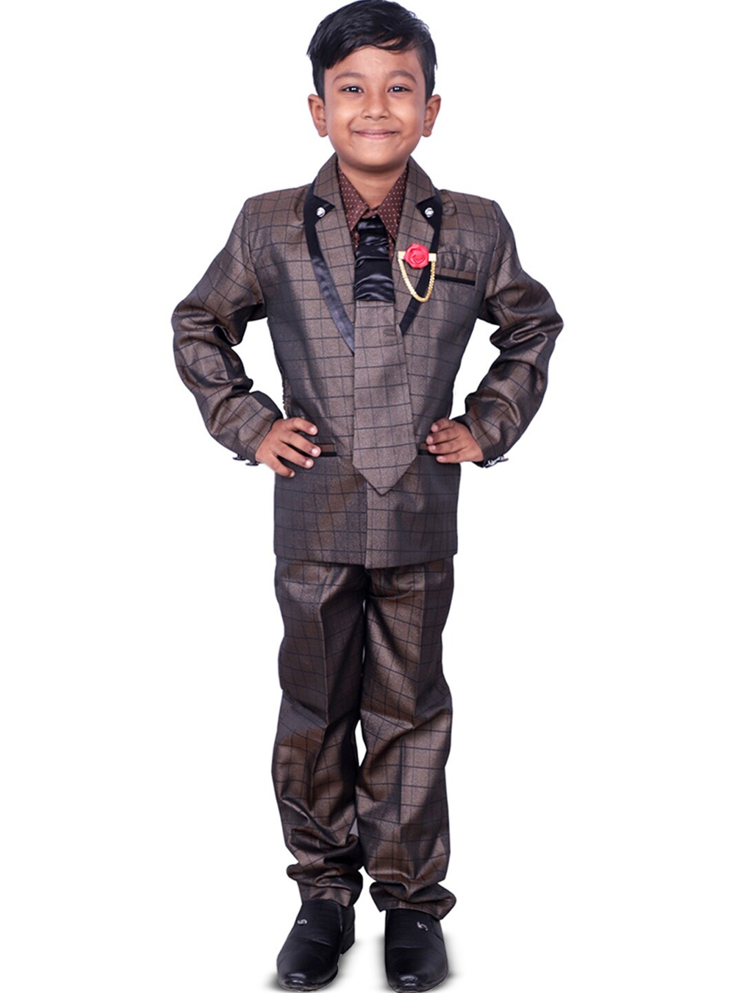 

BAESD Checked Single-Breasted 4-Piece Party Suit, Brown