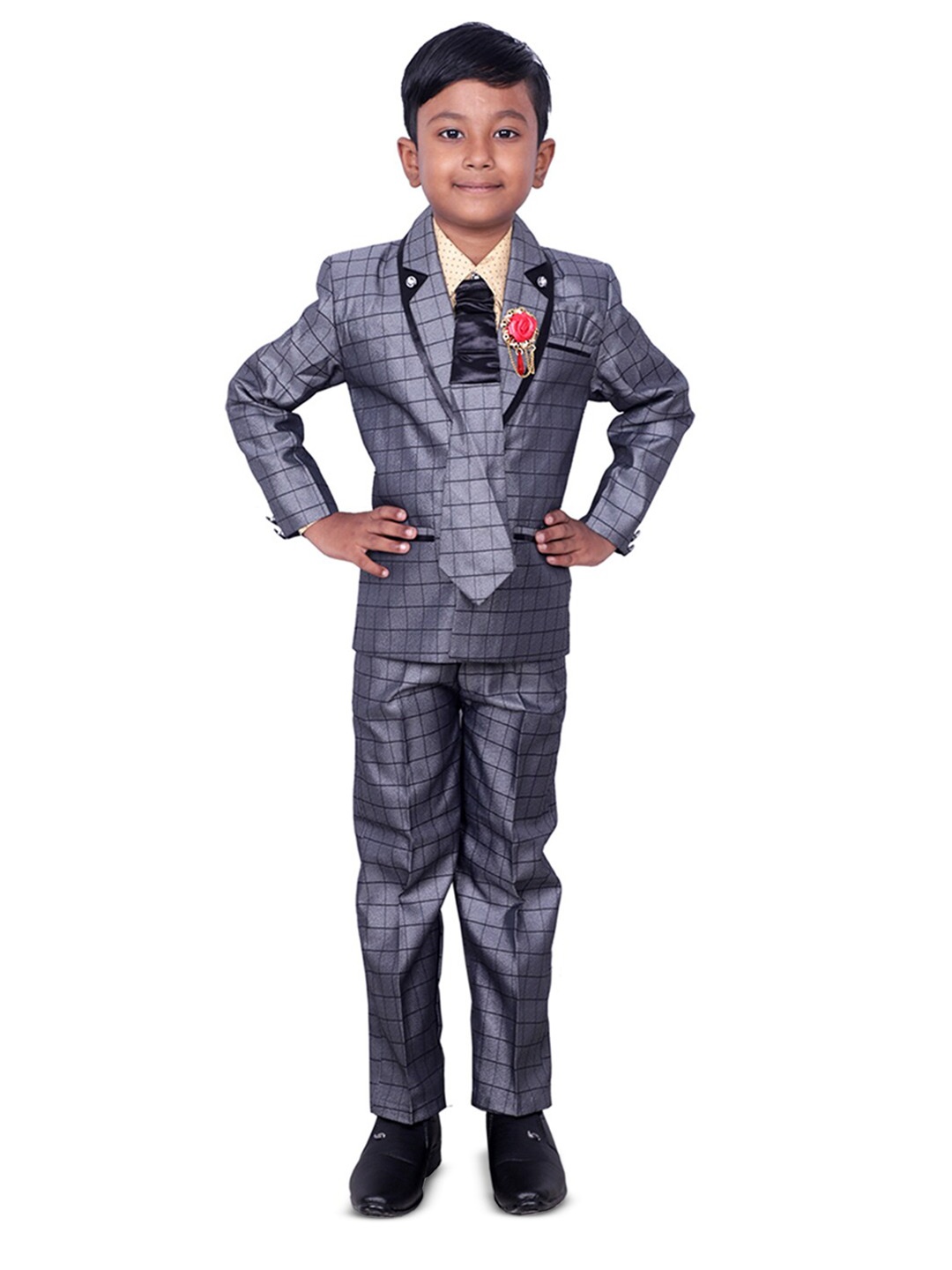 

BAESD Checked Single-Breasted 4-Piece Party Suit, Grey