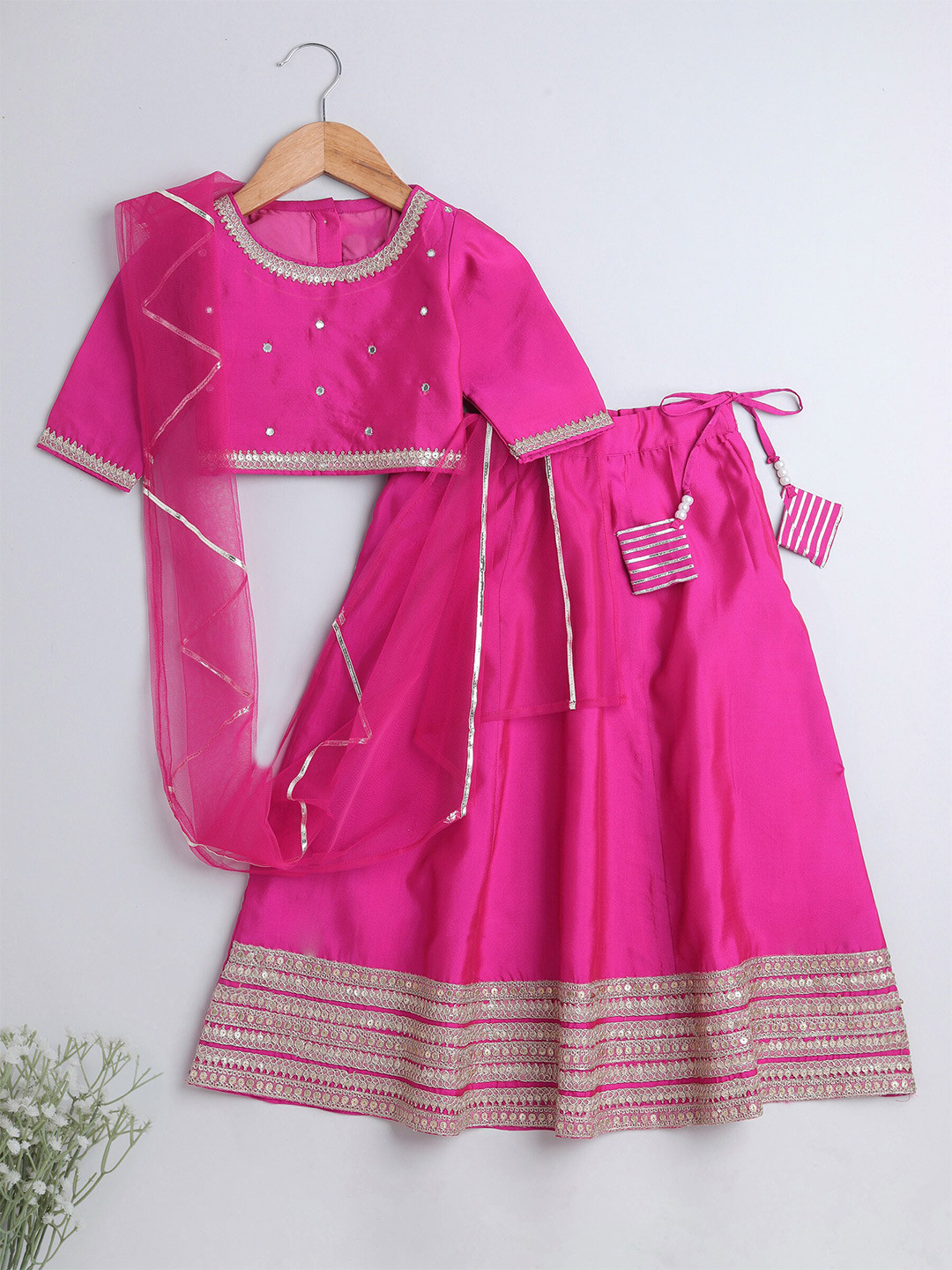 

The Magic Wand Girls Embroidered Ready to Wear Lehenga & Blouse With Dupatta, Fuchsia