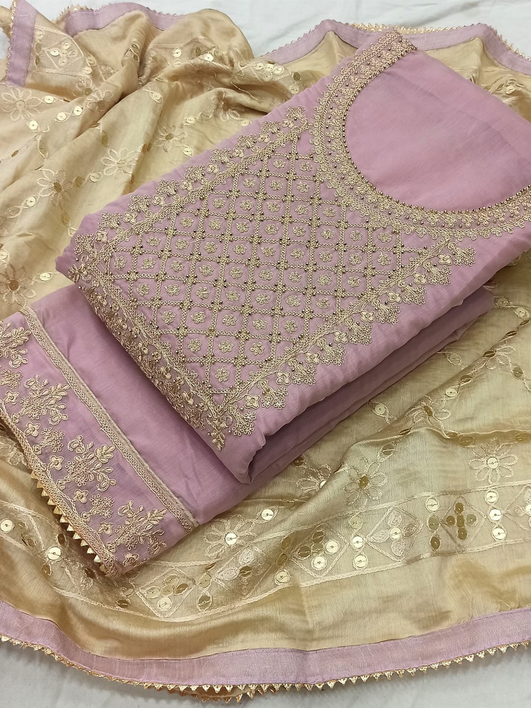 

STAVA CREATION Embroidered Unstitched Dress Material, Pink