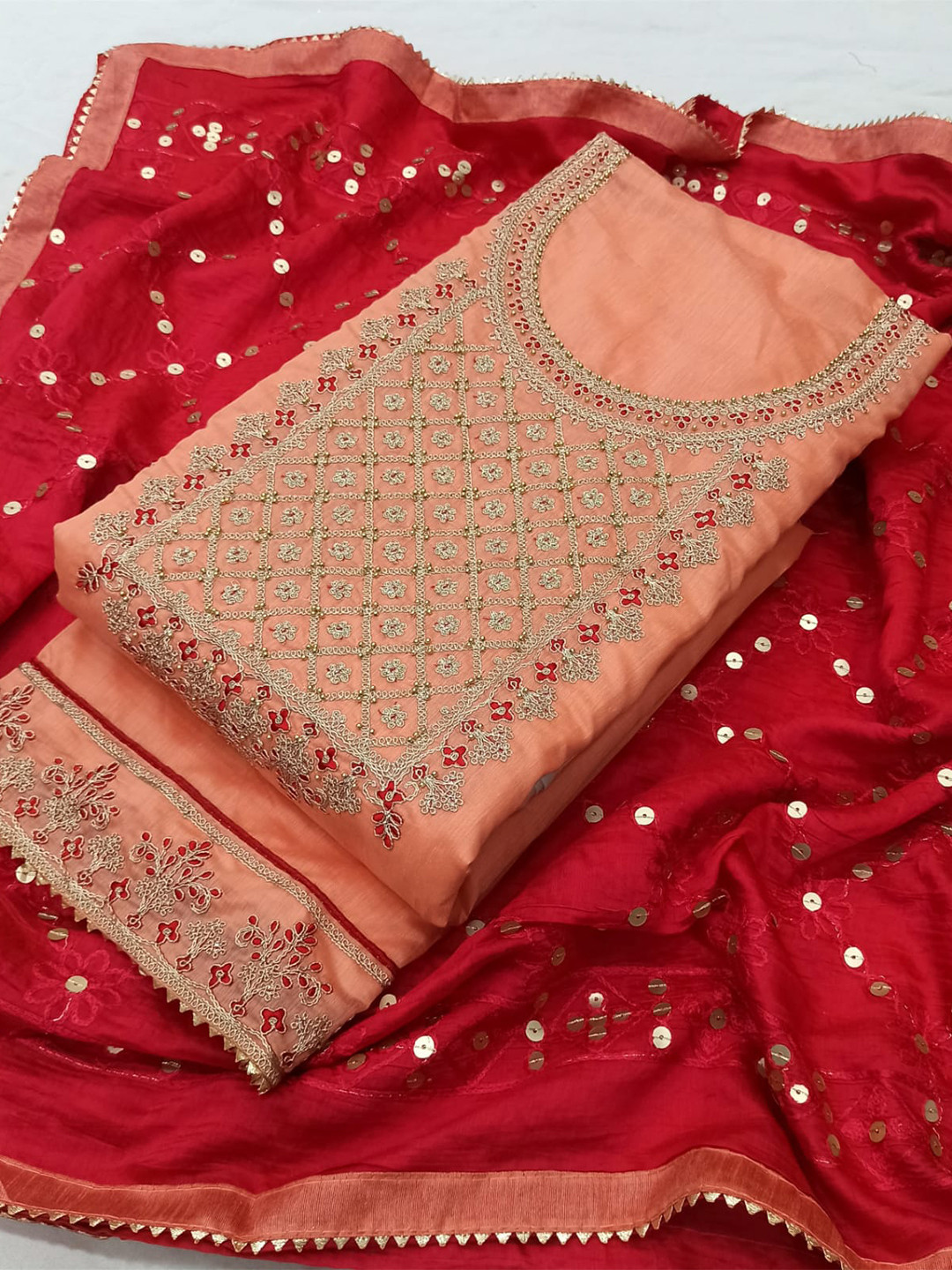 

STAVA CREATION Embroidered Unstitched Dress Material, Pink