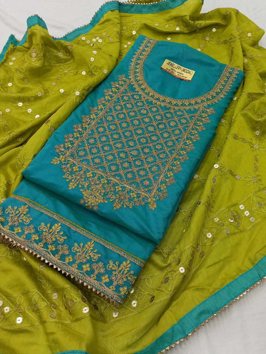 

STAVA CREATION Embroidered Unstitched Dress Material, Green