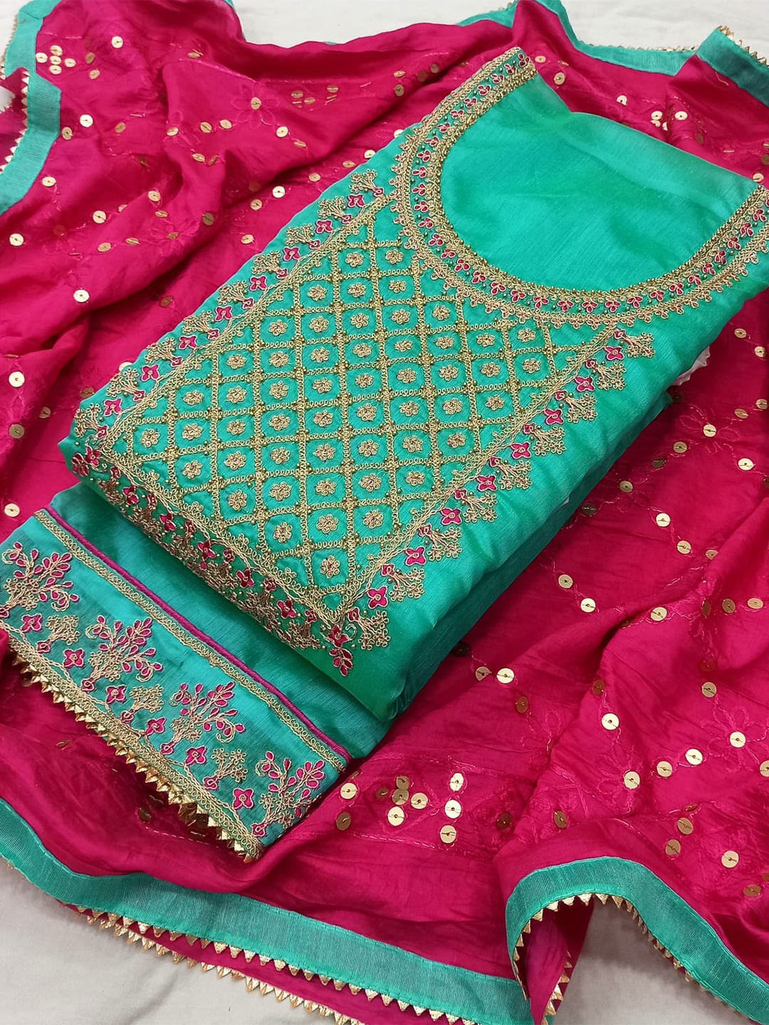 

STAVA CREATION Floral Embroidered Unstitched Dress Material, Green