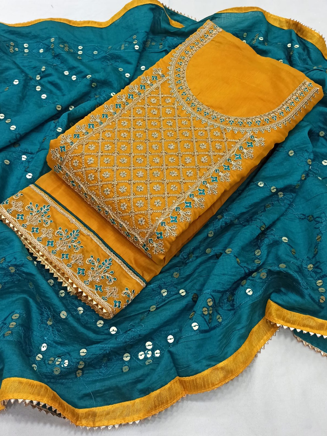 

STAVA CREATION Floral Embroidered Unstitched Dress Material, Yellow