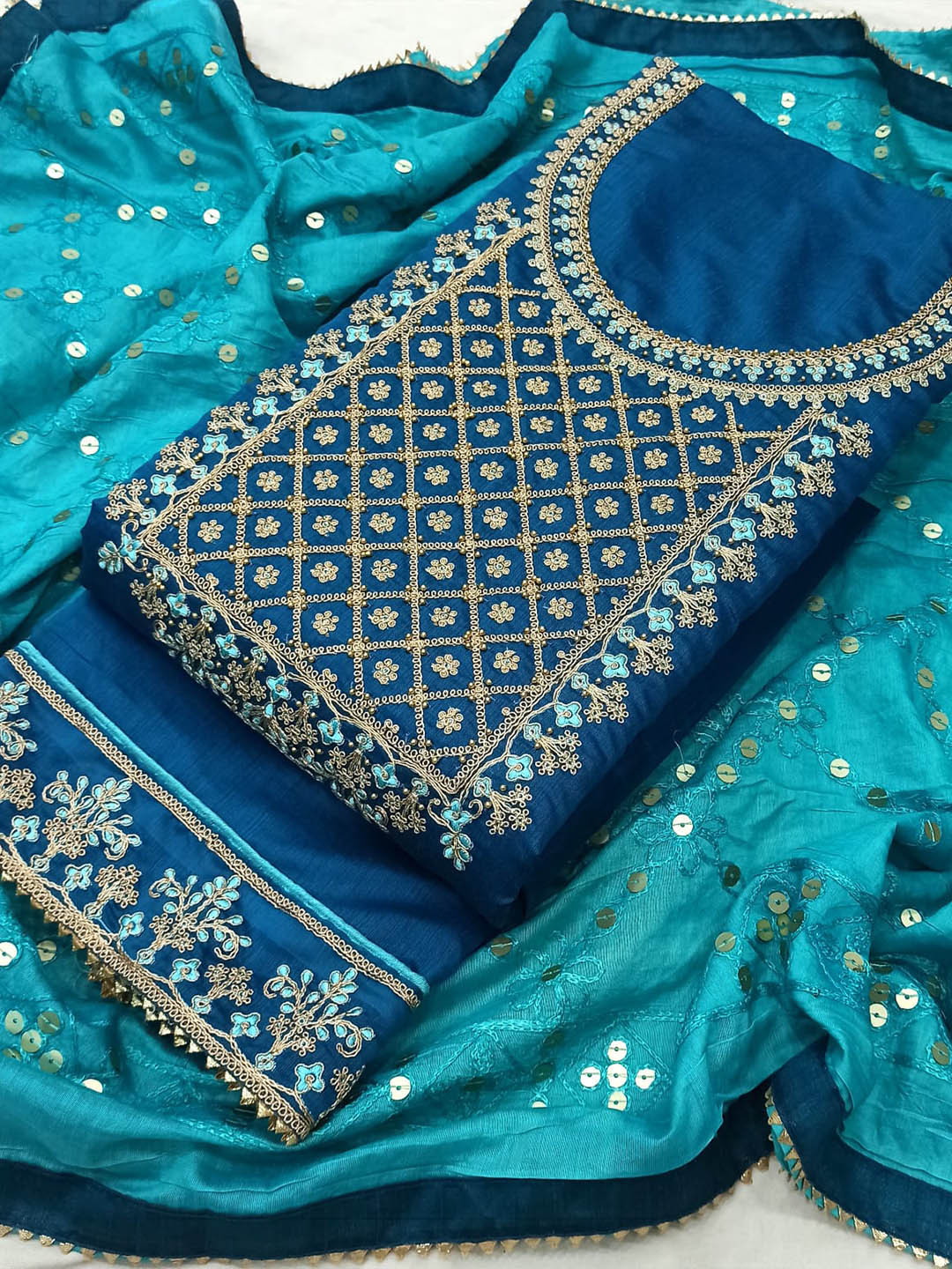 

STAVA CREATION Floral Embroidered Unstitched Dress Material, Blue