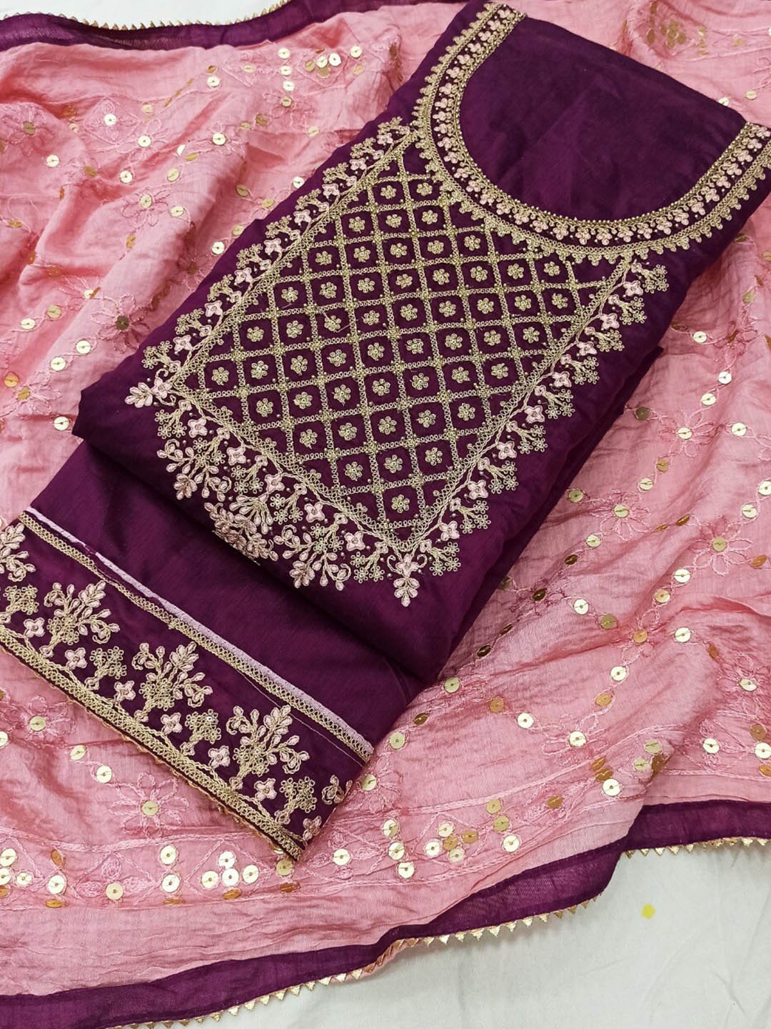

STAVA CREATION Floral Embroidered Unstitched Dress Material, Purple