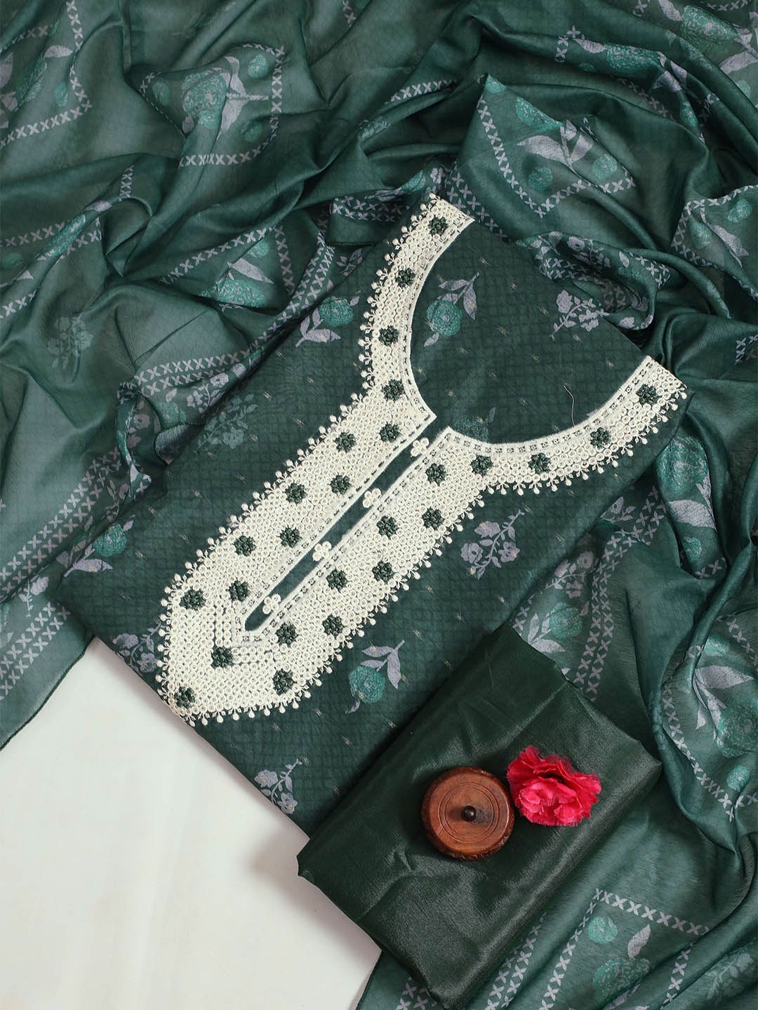 

STAVA CREATION Ethnic Motifs Printed Unstitched Dress Material, Green