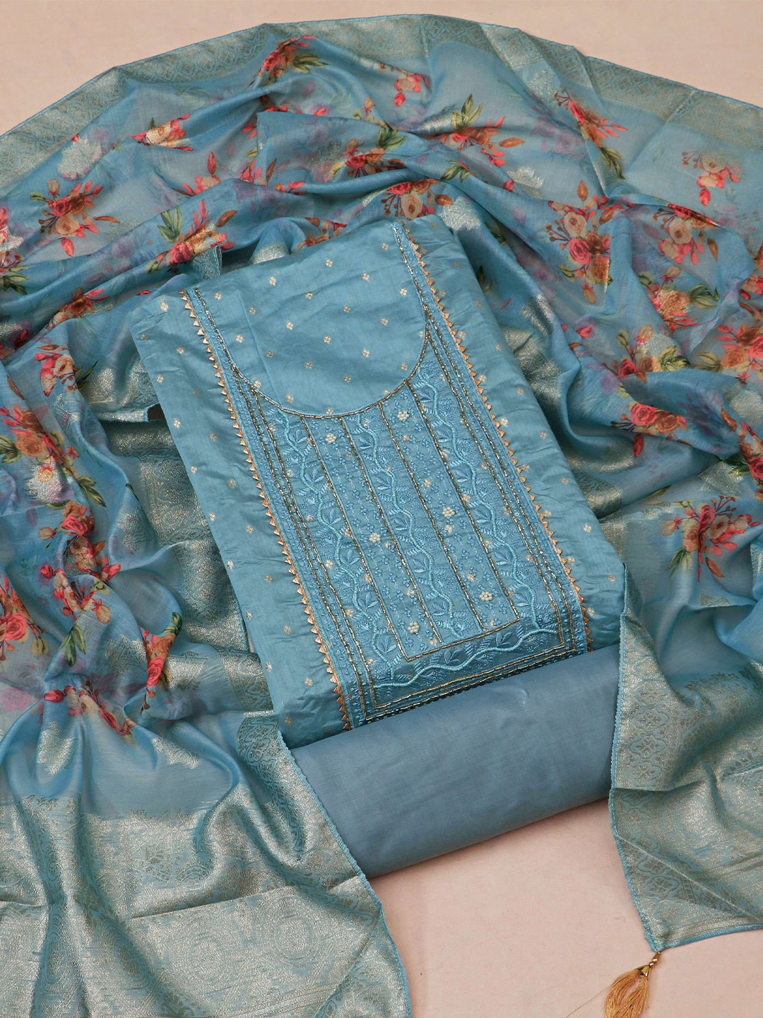 

STAVA CREATION Embroidered Unstitched Dress Material, Blue
