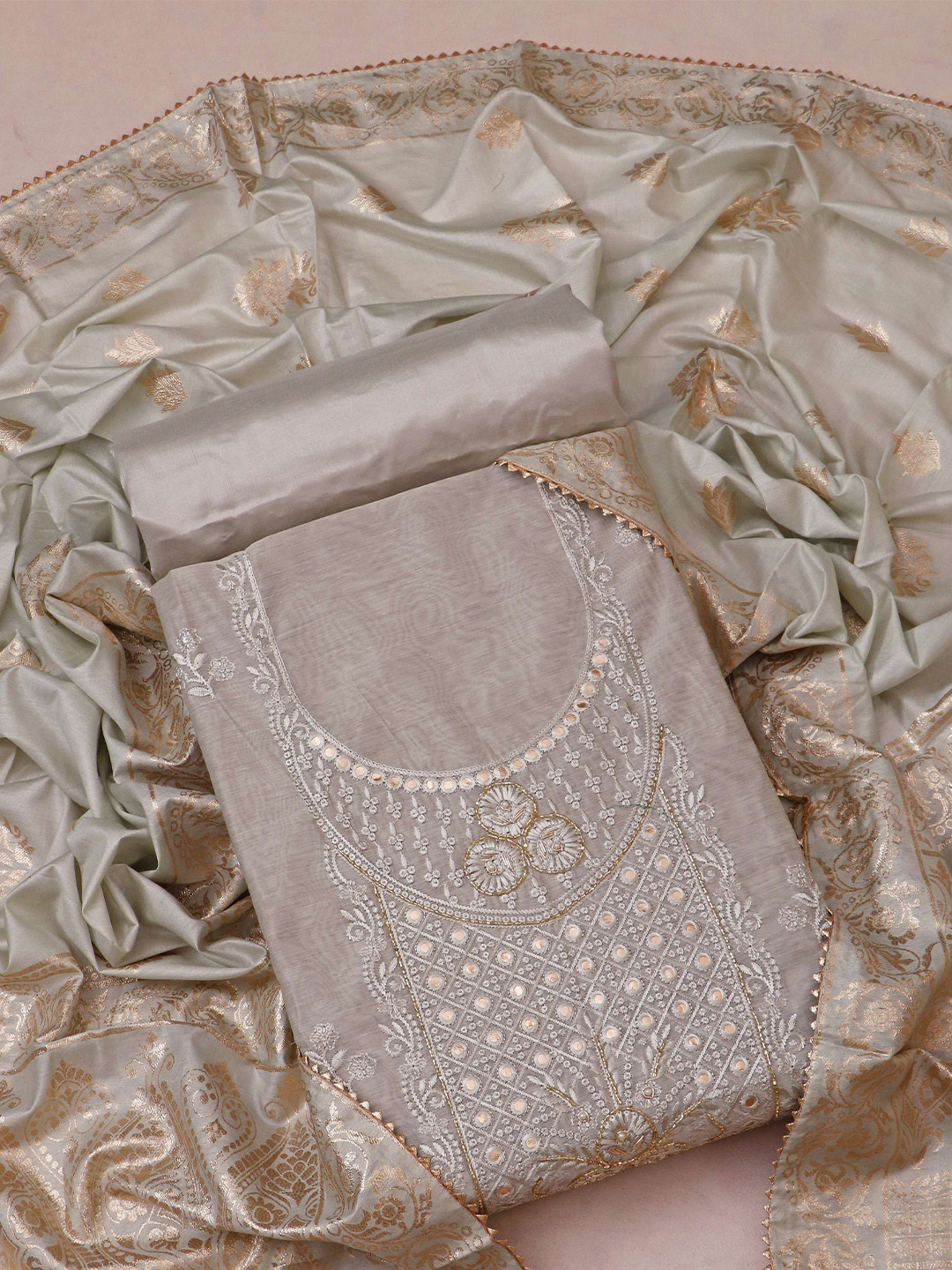 

STAVA CREATION Embroidered Unstitched Dress Material, Grey