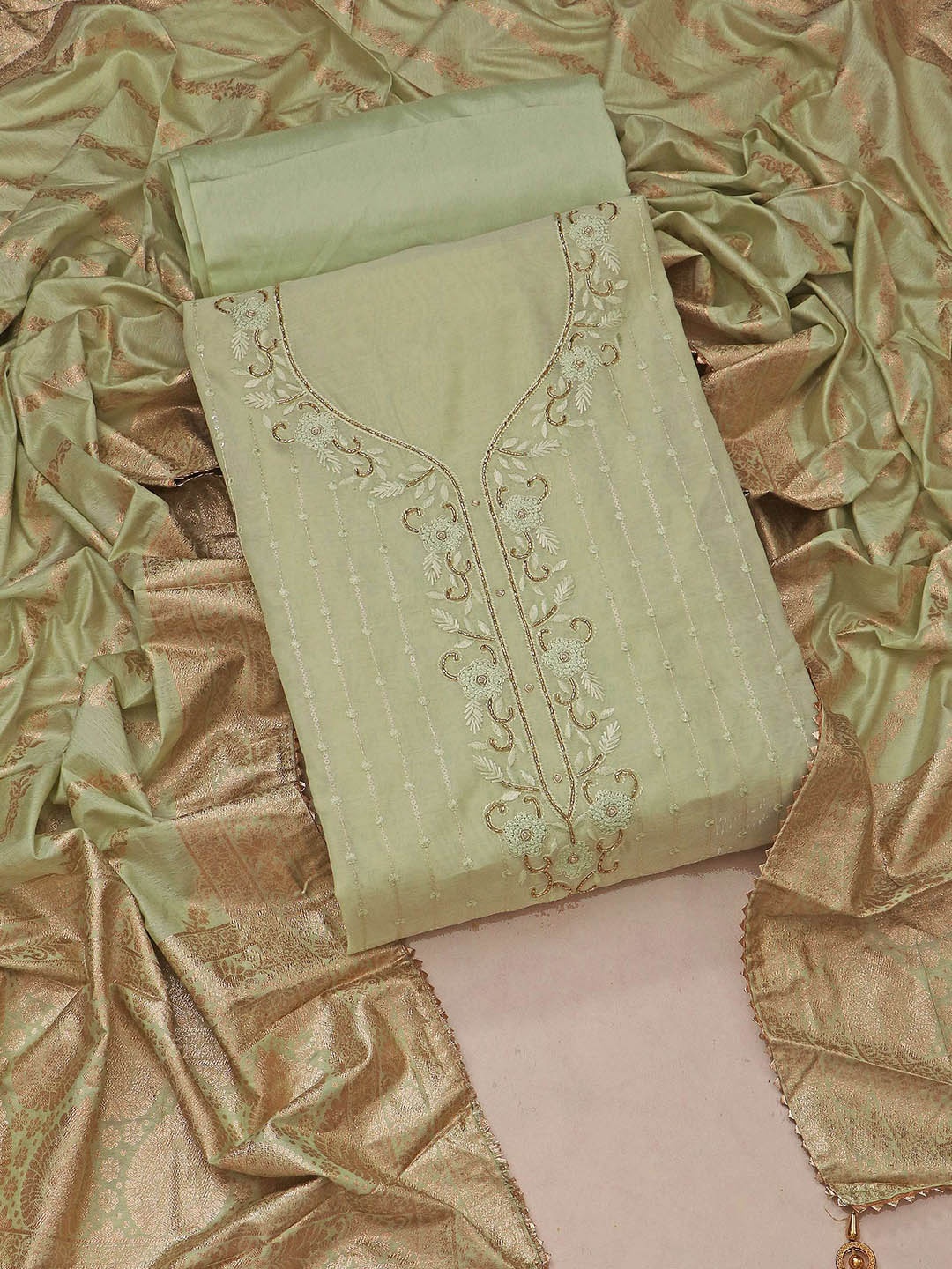 

STAVA CREATION Ethnic Motifs Embroidered Unstitched Dress Material, Green