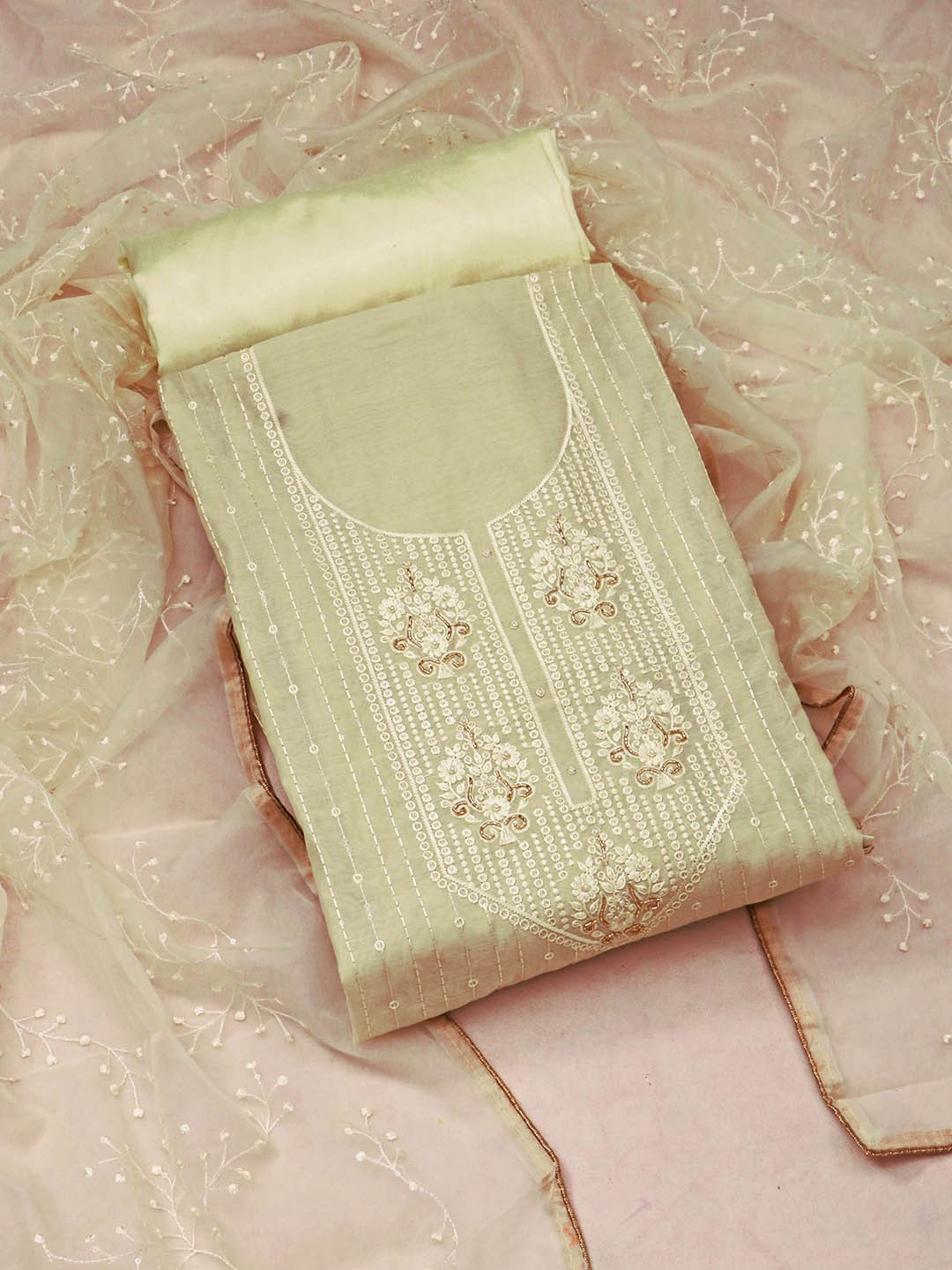 

STAVA CREATION Ethnic Motifs Embroidered Beads & Stones Unstitched Dress Material, Yellow