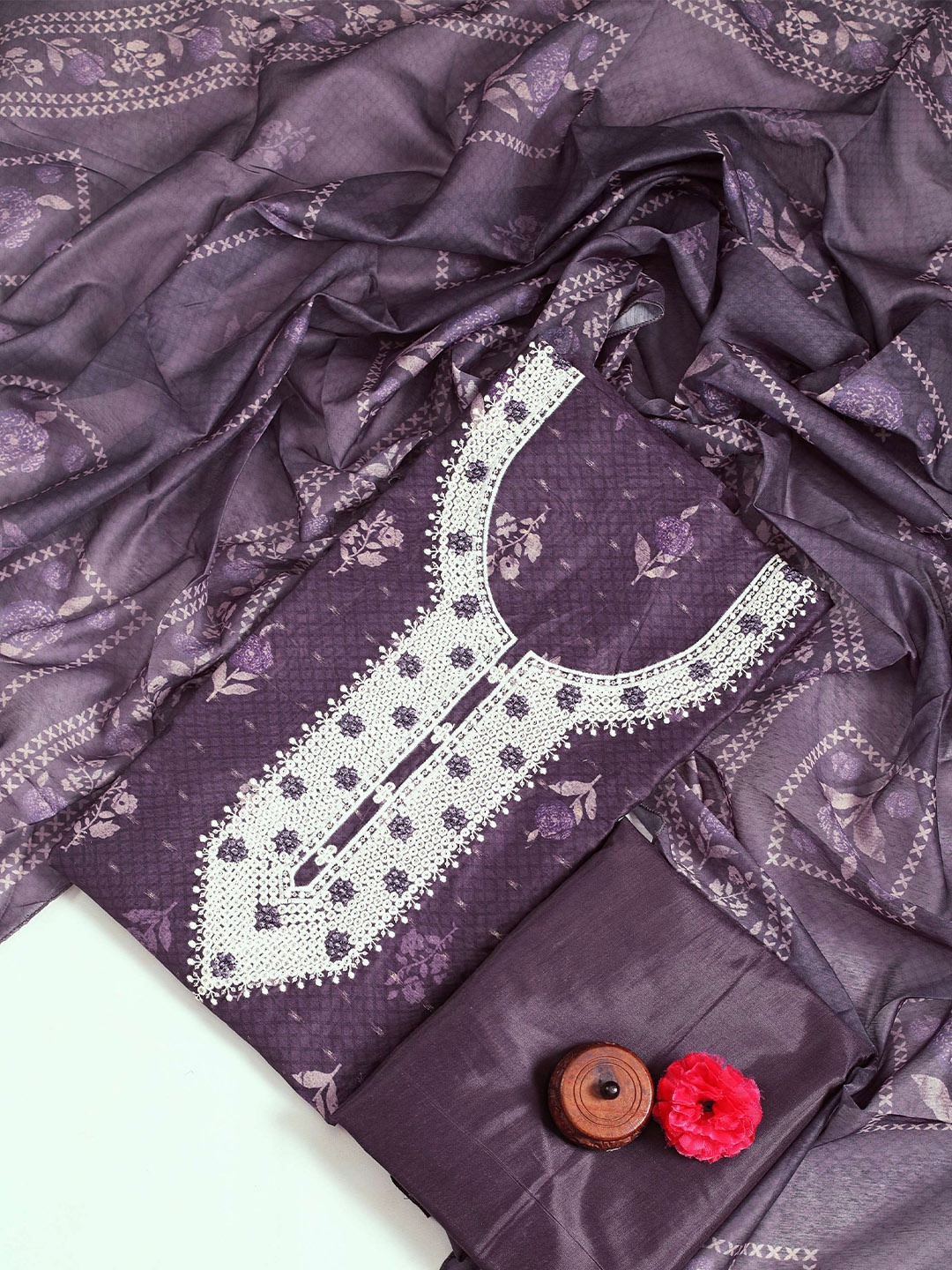 

STAVA CREATION Ethnic Motifs Printed Unstitched Dress Material, Purple