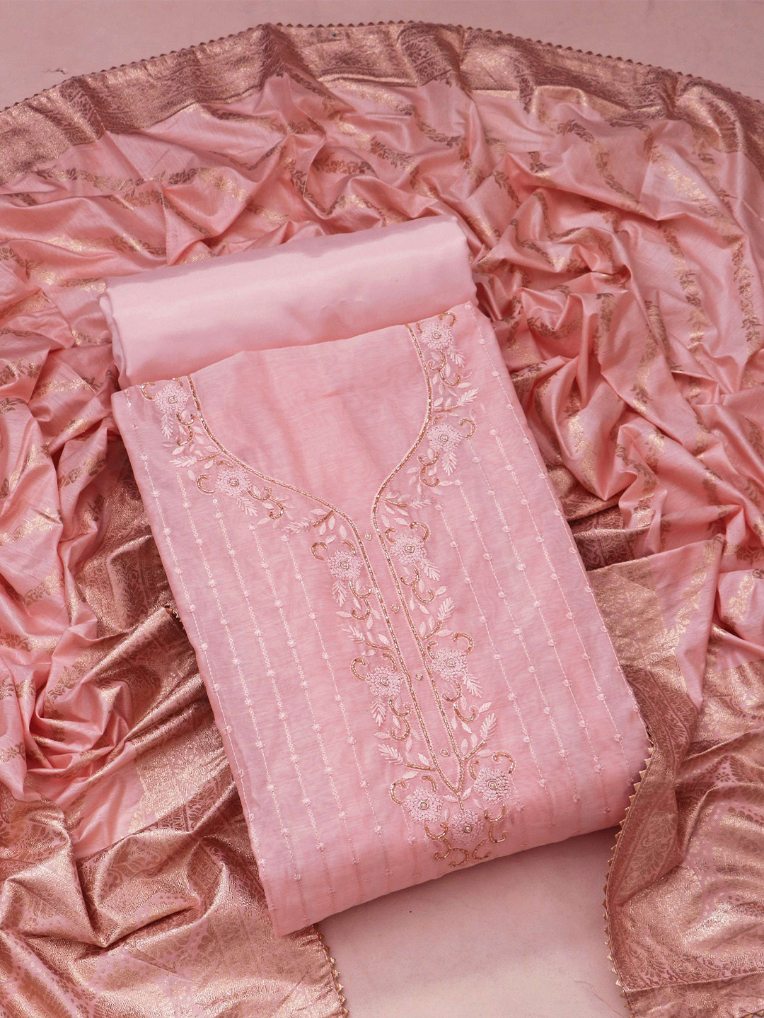 

STAVA CREATION Embroidered Unstitched Dress Material, Pink