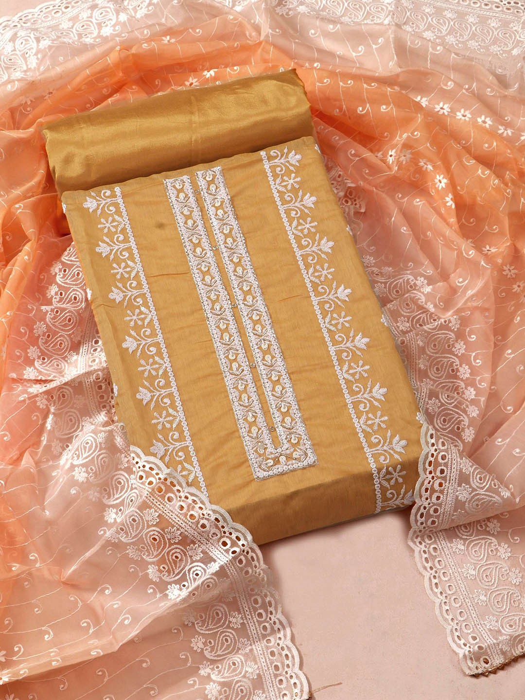 

STAVA CREATION Ethnic Motifs Embroidered Unstitched Dress Material, Yellow