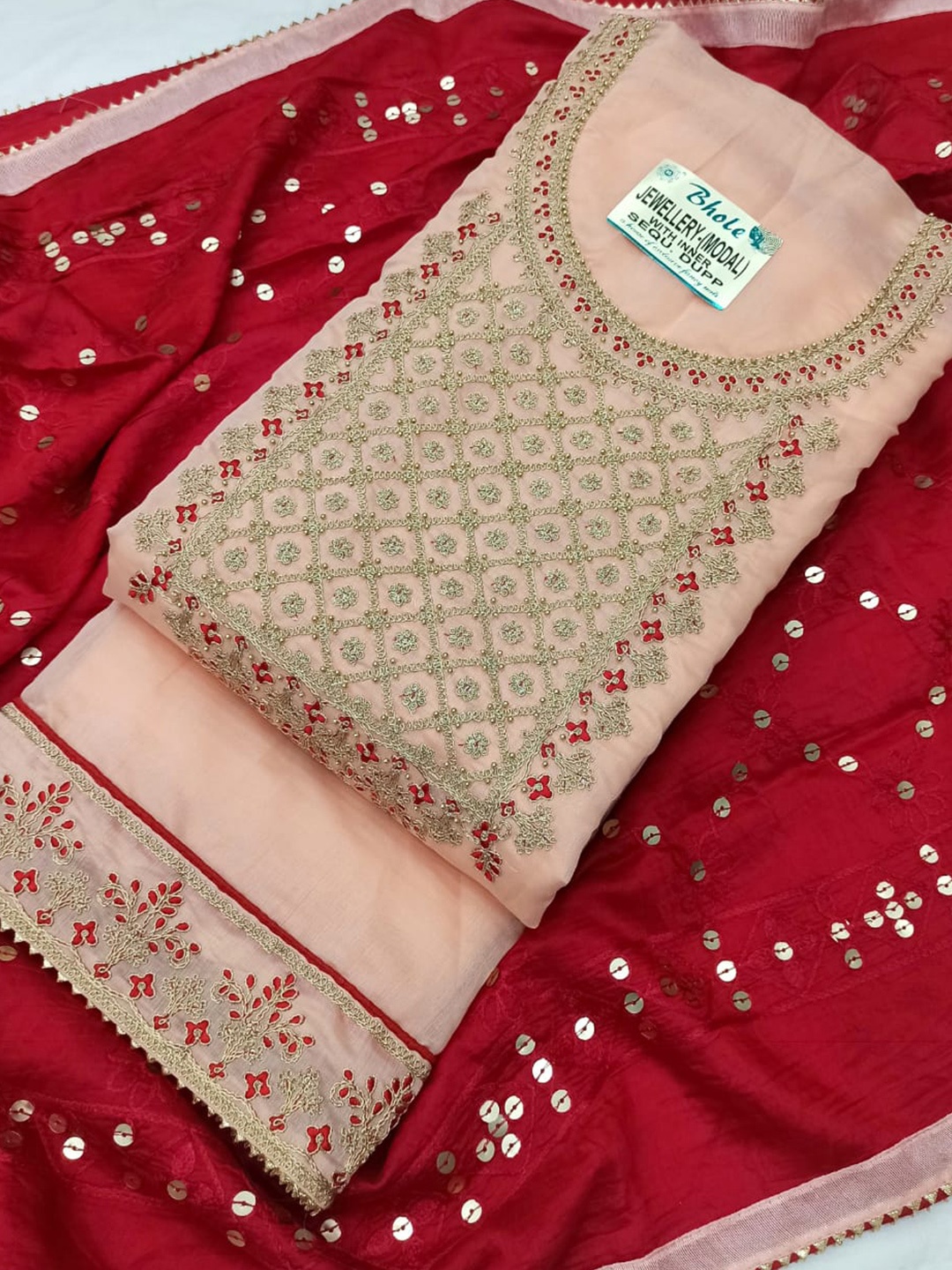 

STAVA CREATION Embroidered Unstitched Dress Material, Pink