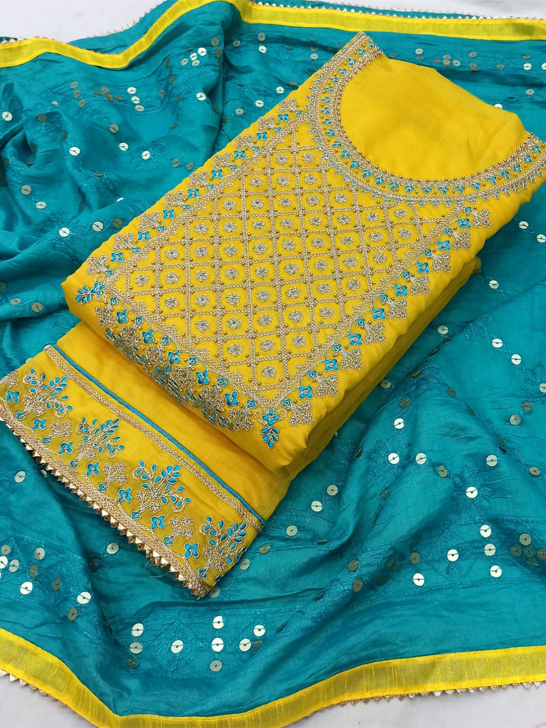 

STAVA CREATION Embroidered Unstitched Dress Material, Yellow