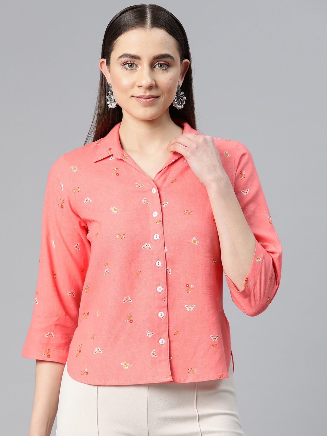 

Ayaany Women Printed Casual Shirt, Coral