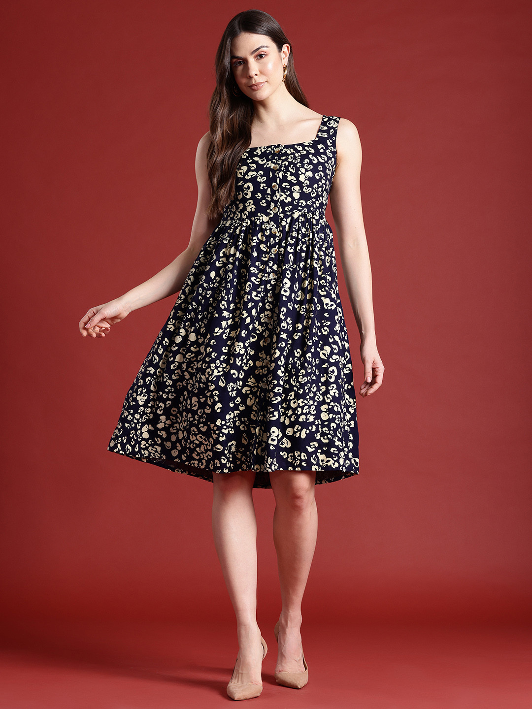

all about you Print A-Line Dress, Navy blue