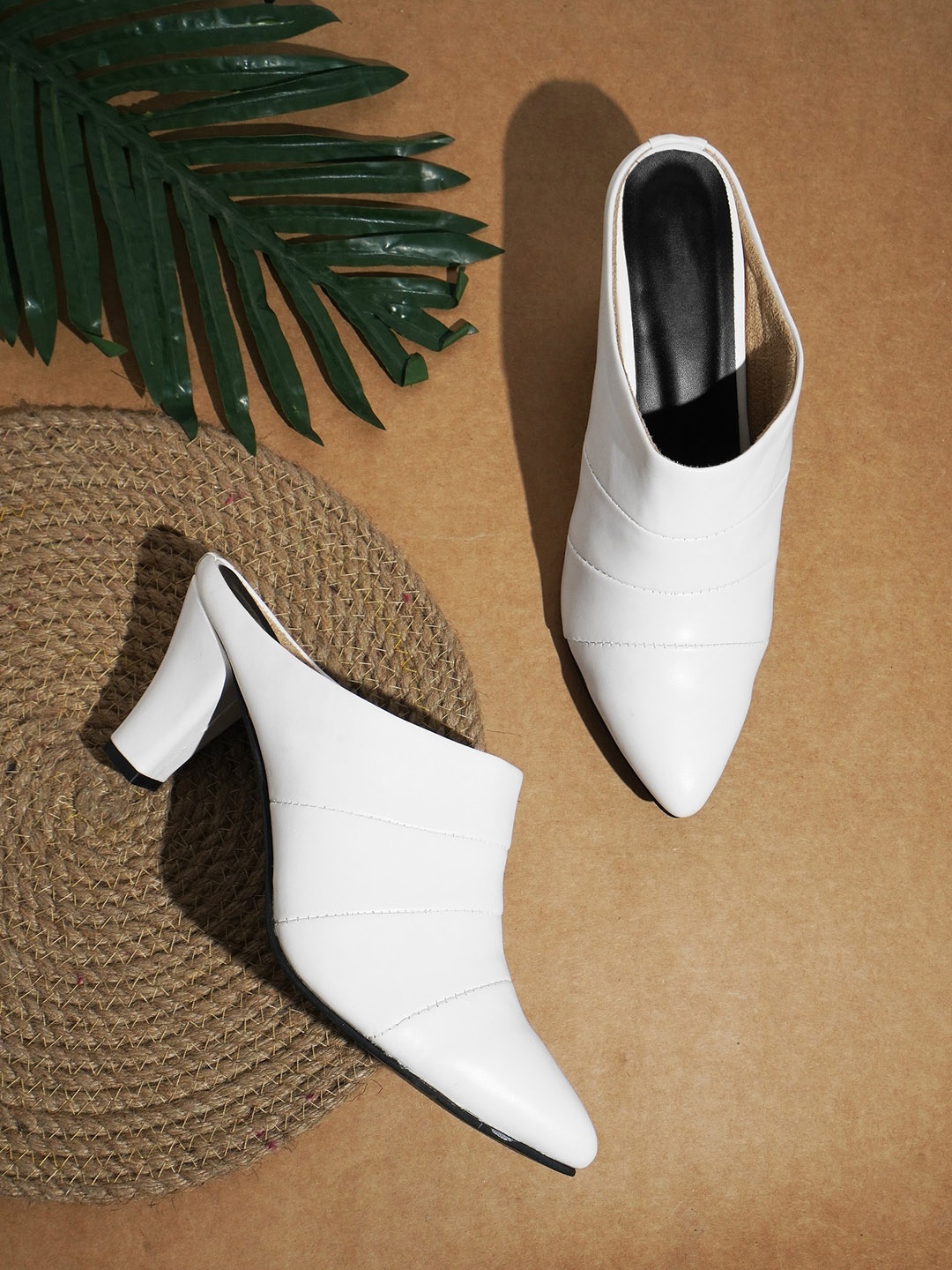 

Try Me Pointed Toe Block Heeled Mules, White