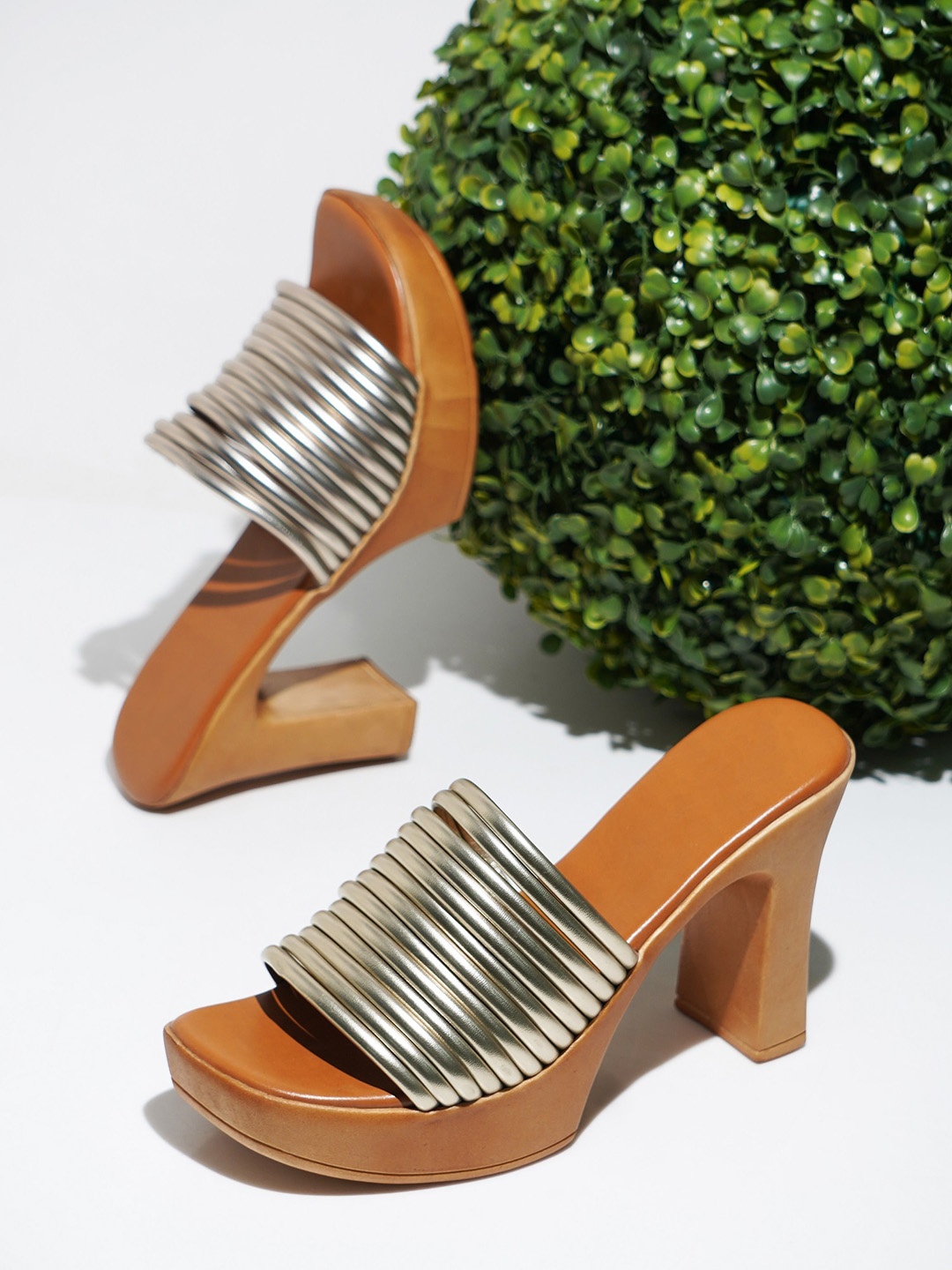 

Try Me Textured Open Toe Block Heels, Tan