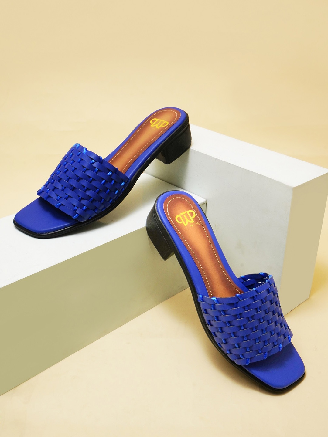 

Try Me Textured Open Toe Block Heels, Blue