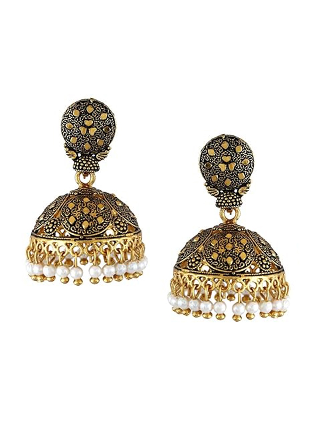 

Vighnaharta Gold-Plated Beaded Brass Dome Shaped Jhumkas