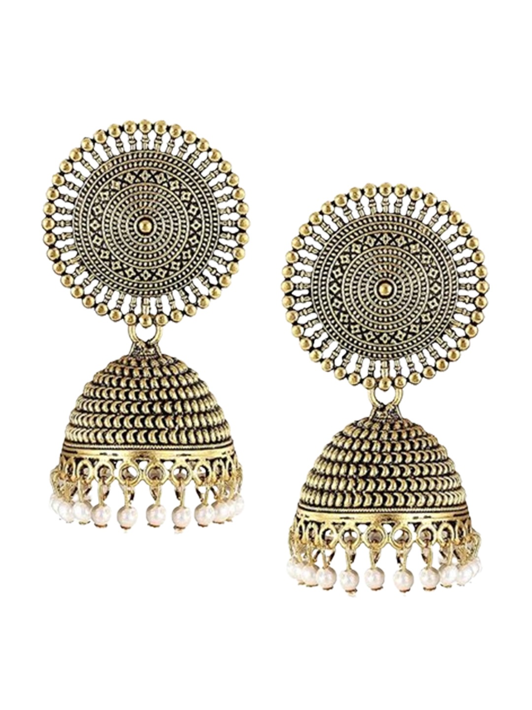 

Vighnaharta Rhodium-Plated Dome Shaped Oxidised Jhumkas, Silver