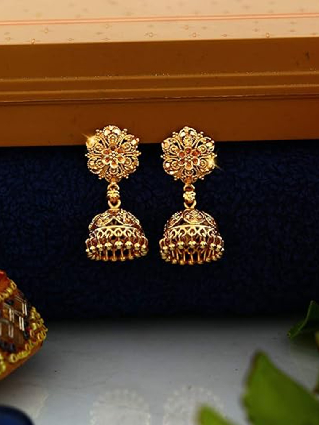 

Vighnaharta Gold-Plated Floral Jhumka