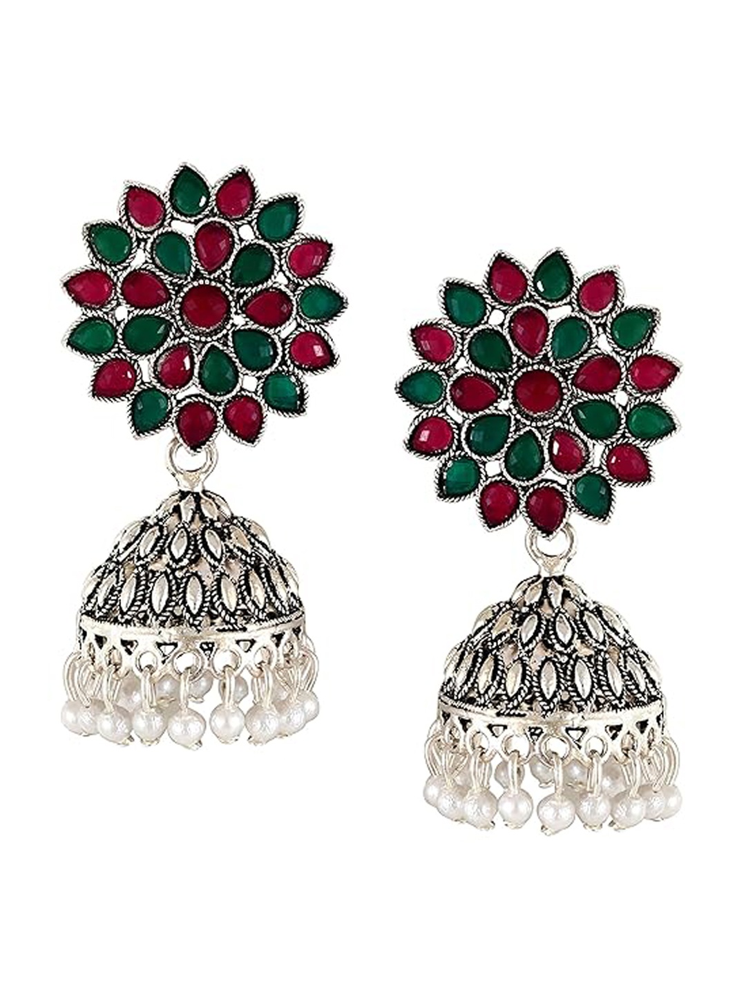 

Vighnaharta Rhodium Plated Oxidised Jhumkas, Silver