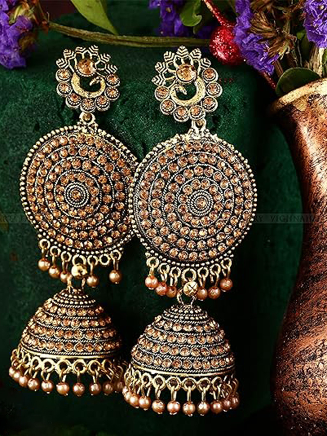 

Vighnaharta Rhodium-Plated Dome Shaped Jhumkas, Silver