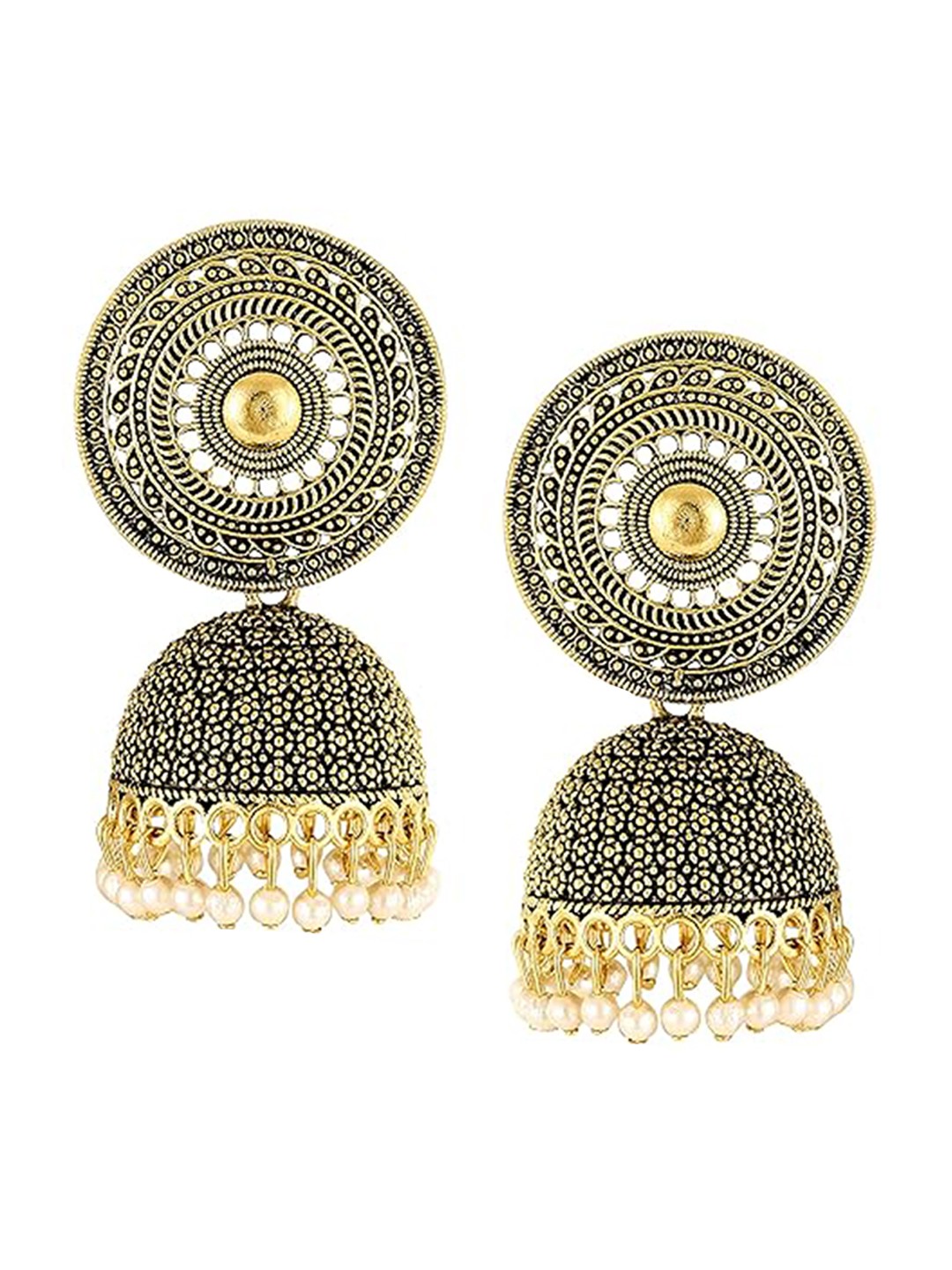 

Vighnaharta Rhodium-Plated Oxidised Floral Jhumkas, Silver