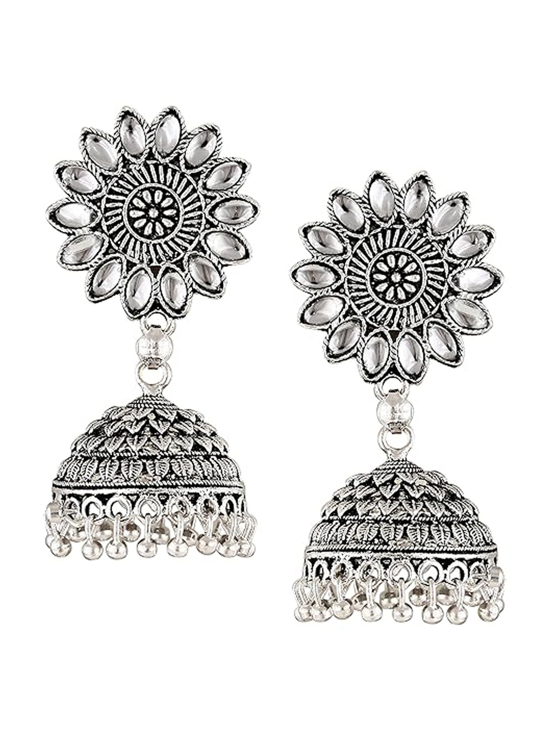 

Vighnaharta Rhodium-Plated Oxidised Dome Shaped Jhumkas, Silver