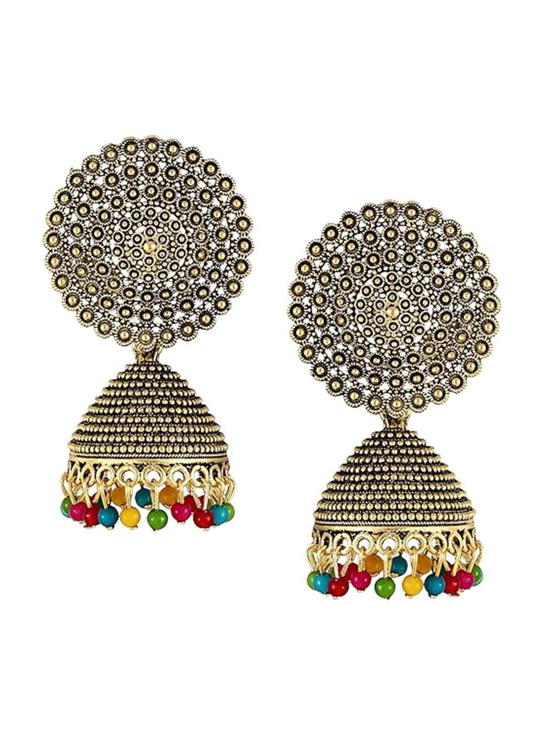 

Vighnaharta Rhodium-Plated Dome Shaped Oxidised Jhumkas, Silver